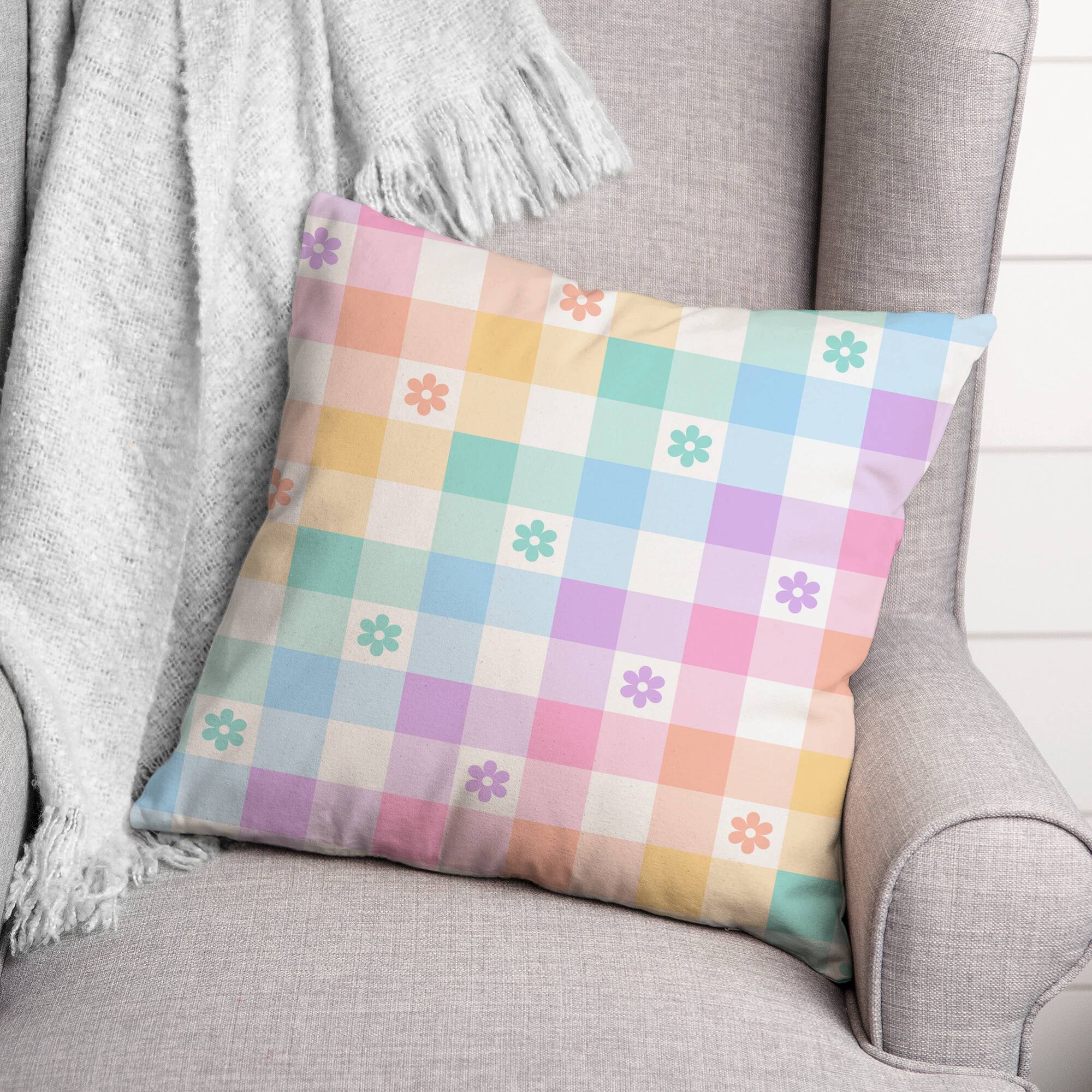 Pastel Buffalo Check 18" x 18" Throw Pillow